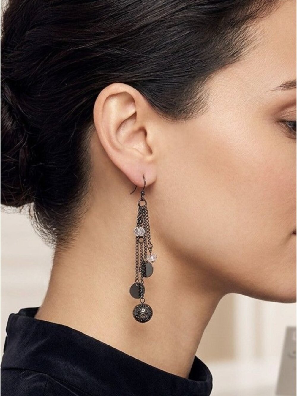 Black/Gunmetal Chain Dangle Earrings
